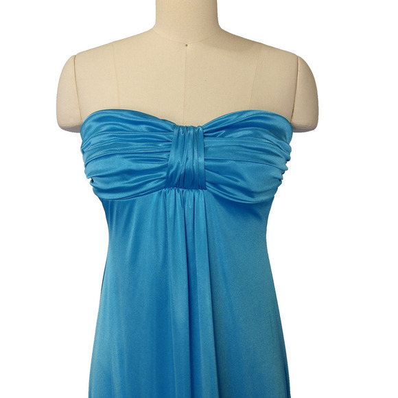Vintage 90s Y2K Blue Satin Prom Dress Size S XOXO Strapless Grecian Formal Dance - Picture 3 of 10